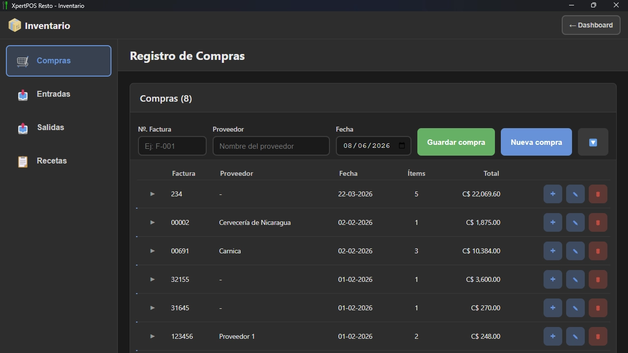 Módulo de control de inventario en XpertPOS Resto con stock y alertas